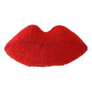 Lips Shape Decorative Pillow, Red Velvet, Plush Fill, 16x9